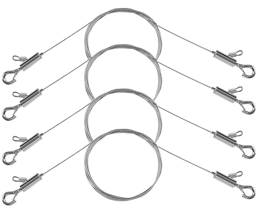 4PCS Adjustable Picture Hanging Wire 3m x 1mm Small Hooks, Picture Frame Wire Kit Heavy Duty 50lbs, Stainless Steel for Art, Mirror, Light Lamp, Billboards, Basket Flowerpot