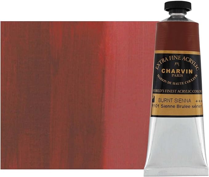 Charvin Extra Fine Professional Acrylic Paint - Burnt Sienna, 60ml Tube, Triple-Milled, Lightfast Pigments, Open Stock Artist Acrylic Paints in Nature-Inspired Hues