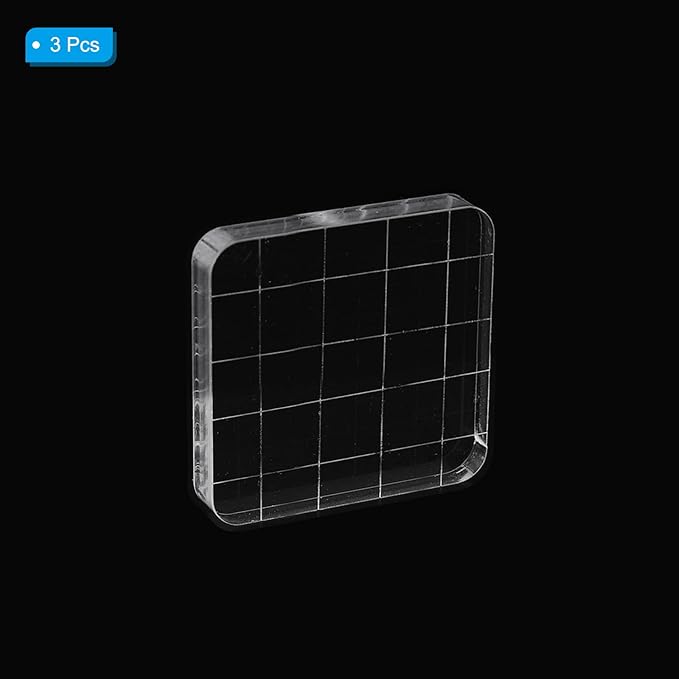 PATIKIL Acrylic Stamp Block, 3 Pack Stamping Block Square Shape with Lines Decorative Mounting Blocks Set for Scrapbooking DIY Crafts Card Making, 2x2
