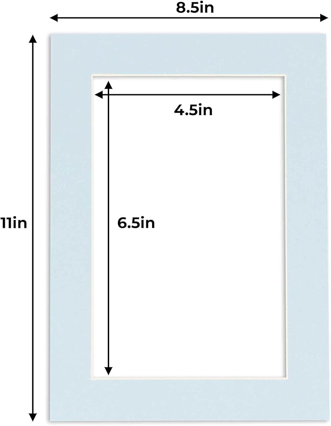 5x7 Mat for 8.5x11 Frame - Precut Mat Board Acid-Free Baby Blue 5x7 Photo Matte For a 8.5x11 Picture Frame, Premium Matboard for Family Photos, Show Kits, Art, Picture Framing, Pack of 100 Mats