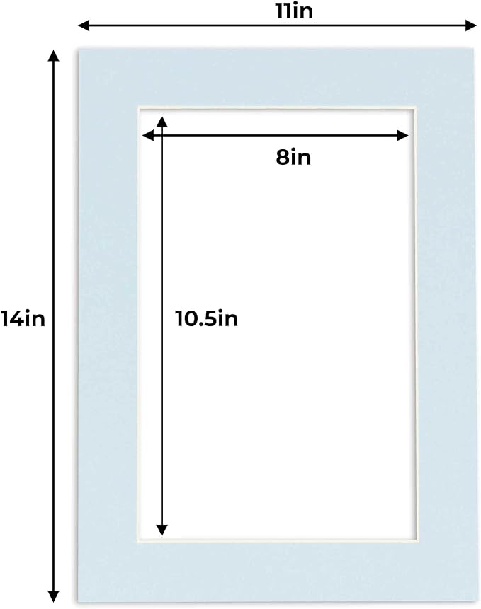 11x14 Mat for 8.5x11 Photo - Precut Baby Blue Picture Matboard for Frames Measuring 11 x 14 Inches - Bevel Cut Matte to Display Art Measuring 8.5 x 11 Inches - Acid Free Pack of 100 MATS