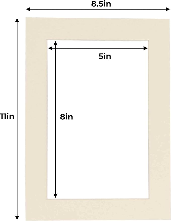 5.5x8.5 Mat for 8.5x11 Frame - Precut Mat Board Acid-Free Show Kit with Backing Board, and Clear Bags Textured Cream 5.5x8.5 Photo Matte For a 8.5x11 Picture Frame Matboard for Framing, Pack of 1 Mat