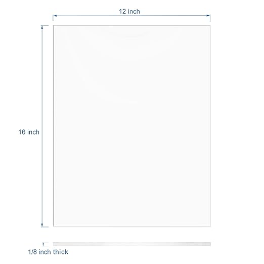 Clear Acrylic Sheet 12" x 16" Cast Plexiglass Panel 1/8" Thick (3mm) Transparent Plastic Board for Sign, Craft, Display Projects, Laser Cutting, Engraving, Pack of 2