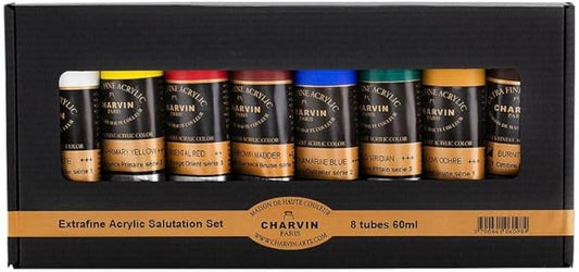 Charvin Extra Fine Professional Acrylic Paint - Salutation Set of 8-60ml Tubes, Triple-Milled, Lightfast Pigments, Open Stock Artist Acrylic Paints in Nature-Inspired Hues
