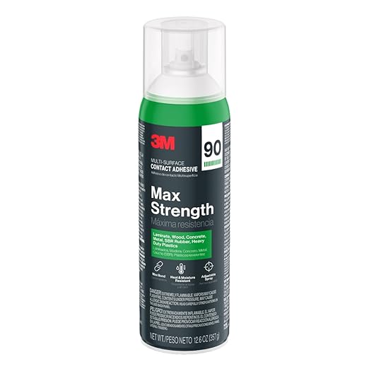 3M Max Strength 90 Multi-Surface Contact Adhesive, 12.6 oz., Low VOC, Max Bond, Heat & Water Resistant, Adjstable Spray for Metal, Wood, Plastics, Laminates, and Concrete (99-NAT)