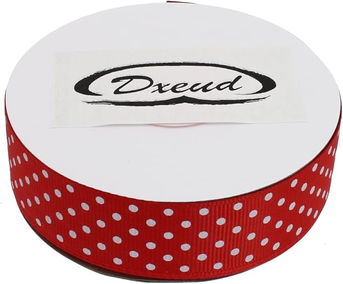 Polka Dot Grosgrain Ribbon 25 Yard Each Roll 100% Polyester (1", Red)