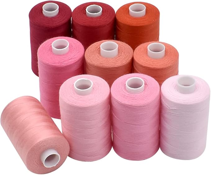 Sewing Thread 10 Color Sewing Industrial Purpose 1000 Yards Per Spool 40S/2 Polyester for DIY Sewing Machine,Embroidery Machine,Hand Sewing (Red)