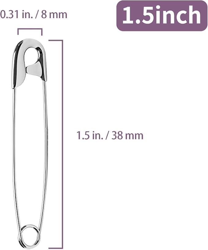 1000 Silver Sewing Pins, 1.5 Inch Rust-Resistant Steel Wire Assorted - Large Safety Pins for Clothes & Crafts Use