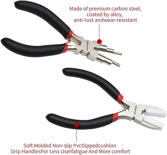 WISEUP Jewelry Pliers Set - 6 in 1 Bail Making Plier, Making Nylon Plier for Jewelry DIY Craft，Repair & Wire Wrapping，jewelry making tools