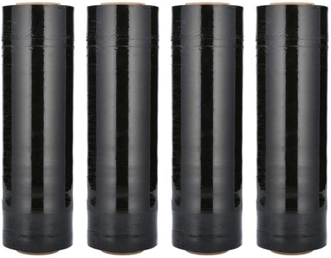 PSBM Black Stretch Wrap, 15 Inch x 1476 Feet, 4 Pack, Tinted Pre-Stretched Shrink Wrap Film for Moving, Packaging, Pallet Wrapping