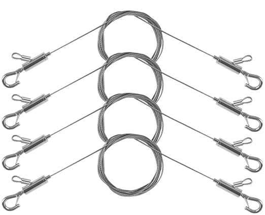 4PCS Adjustable Picture Hanging Wire 2m x 1.5mm Large Hooks, Picture Frame Wire Kit Heavy Duty 100lbs, Stainless Steel for Art, Mirror, Light Lamp, Billboards, Basket Flowerpot