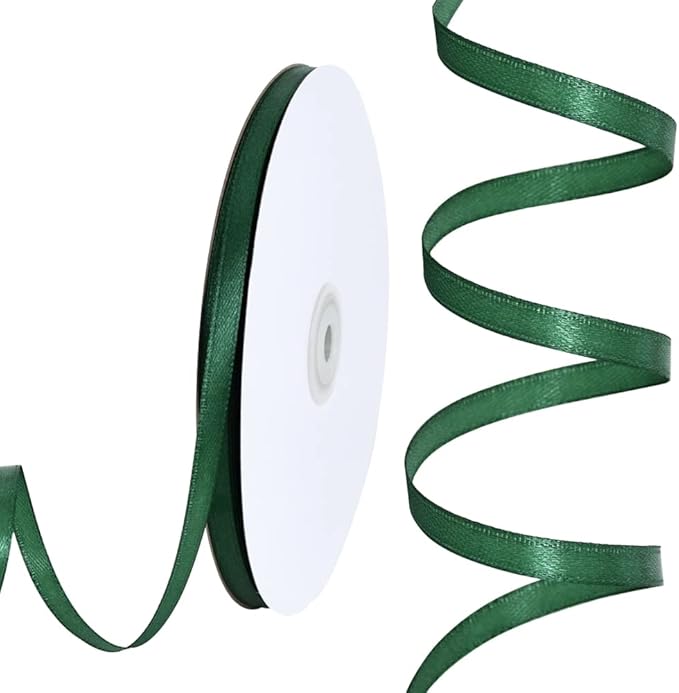 TONIFUL 1/4 Inch x 100yds Emerald Green Christmas Green Satin Ribbon, Thin Solid Color Satin Ribbon for Gift Wrapping, Crafts, Hair Bows Making, Wedding Party Decoration, Invitation Cards