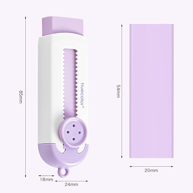 Retractable Eraser, Erasers for Pencils - 4+1 Pack Rubber Erasers - Pencil Eraser with Plastic Sleeve 4 Refill Eraser (Purple)