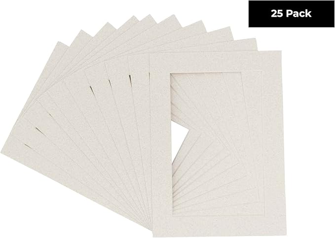 Pack of 25 Acid Free 8.5x11 Mats Bevel Cut for 7x9 Photos - Oyster Shell White Precut Matboards With Backing Boards and Clear Photo Mat Bags For Pictures, Photos, Framing - 4-ply Thickness