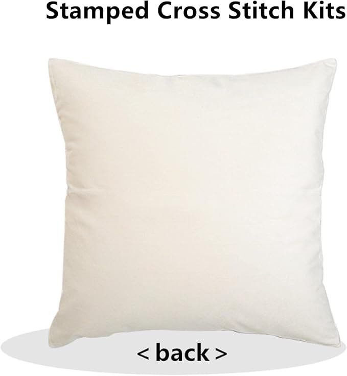 Fanxvivy Stamped Cross Stitch Kits for Adults Beginners Pillow Needlepoint Kit with Embroidery Pattern Needlework Kit Prestamped Stitches Kit 11CT Cross Stitching-Cat Flowers 18x18 inchs