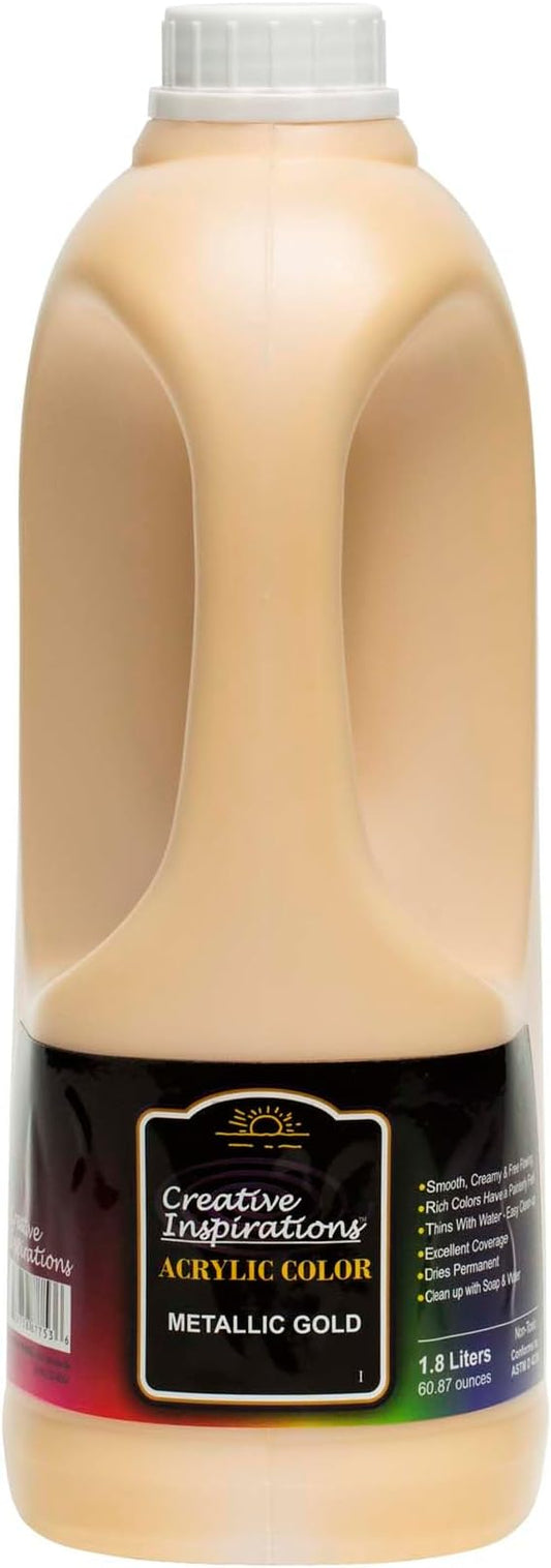 Creative Inspirations Acrylic Paint - Metallic Gold - 1.8 Liter - Smooth & Creamy Consistency, Vibrant Pigmentation, Great Coverage for Artists - Clean Up with Soap & Water