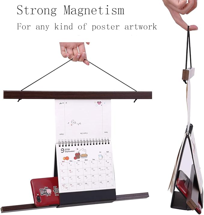 Ywlake Magnetic Poster Hanger, 20x28 20 x 30 20x24 Poster Frame Wood Wooden Magnet Print Posters Dowel Scroll Hanger Hangers Hanging Kit for Walls Map Canvas Artwork (Walnut, 20")