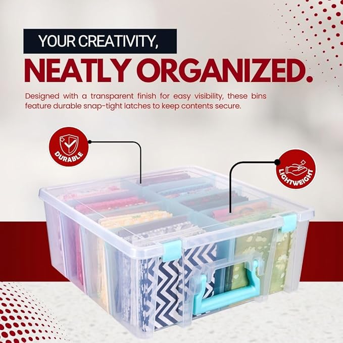 ArtBin 6990SA Super Satchel Double Deep Compartment Box - Art Storage with 8 Removable Compartments, Smart Closure for Craft Supplies (Clear & Aqua- Pack of 1)