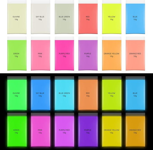 Glow in The Dark Pigment Powder,12 Colors Epoxy Resin Dye Luminous Pigment Powder,for Nail Art,Resin, DIY Crafts,Paint Glow.10g/0.35oz