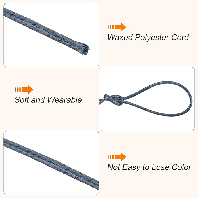 MECCANIXITY Waxed Cord 1.2mm Waxed Polyester Cord 175 Yard Wax String for Bracelet Making,Necklaces, Beading,Jewelry Making and DIY Crafts(Dark Gray)
