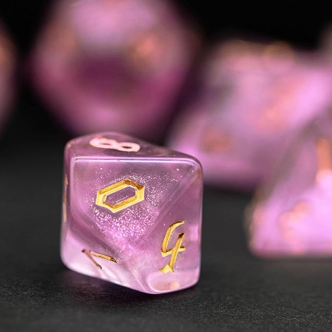 7-Die DND Dice Set Polyhedral Dice Set with a Leather Dice Bag, D&D Dice Set for Dungeons and Dragons, RPG Table Games (Pink/G)