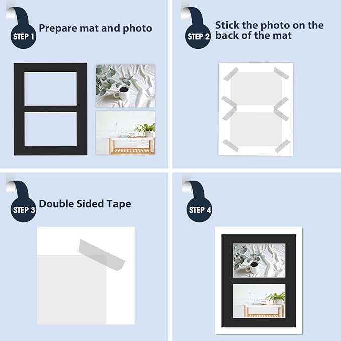 Mat Board Center, Pack of 10, Photo Picture Mats - Acid Free, 4-ply Thickness, White Core - for Pictures, Photos, Framing (8x10 for 2-4x6 Black)