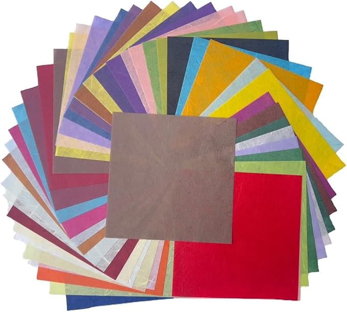 50 Colors 50 Sheets 6 x 6 Inches Natural Fiber Mulberry Tree Square Origami Paper Arts Folding Craft, Decoration Paper, Writing Painting Square Folding Paper for DIY Crafts (Mixed Color, 6"x6")