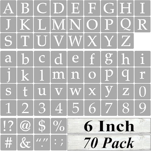 6 Inch Alphabet Letter Stencils for Painting - 70 Pack Letter and Number Stencil Templates with Signs for Painting on Wood, Reusable Letters and Numbers Stencils for Chalkboard Wood Signs & Wall Art