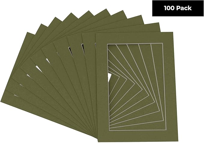 6x8 Mat for 8x10 Frame - Precut Mat Board Acid-Free Show Kit with Backing Board, and Clear Bags Dill Green 6x8 Photo Matte Made to Fit a 8x10 Picture Frame Matboard for Framing, Pack of 100 Mats