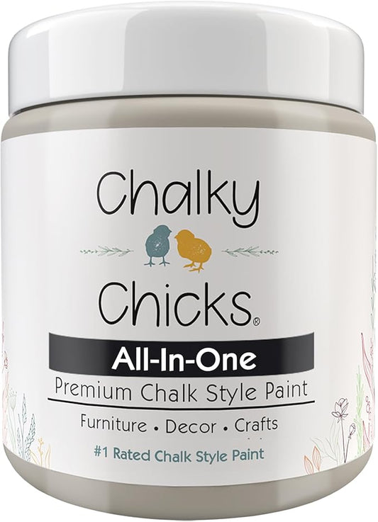 Chalky Chicks All-in-One Chalk Paint for Furniture or Cabinet - 8 Fl Oz - Matte Finish Wolf Gray (Gray/Beige) for Metal, Wood Furniture Paint - No Sanding All-in-One for Home Decor & Crafts, USA Made