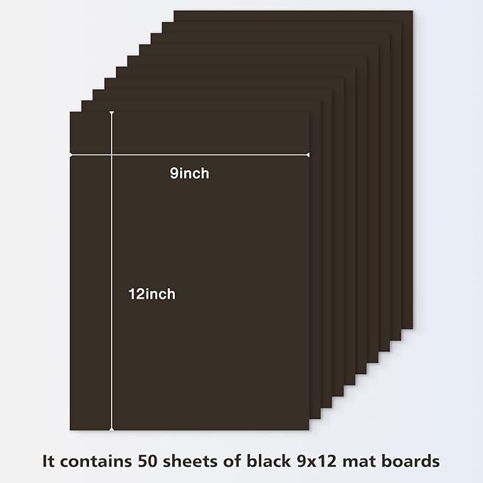 Golden State Art, 9x12 Uncut Photo Mat Matboard - Black Uncut Mats for DIY Projects, Presentation Boards, Art Crafts, Prints (50 Pack)