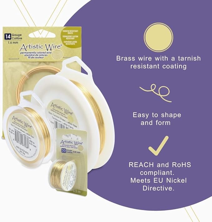 Artistic Wire 26 Gauge Tarnish Resistant Brass Craft Jewelry Wrapping Wire, Gold Color, 15 yd
