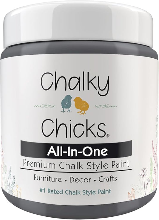 Chalky Chicks All-in-One Chalk Paint for Furniture or Cabinet - 8Fl Oz - Matte Finish Nailed It (Blueish Gray) for Metal, Wood Furniture Paint - No Sanding All-in-One for Home Decor & Crafts, USA Made