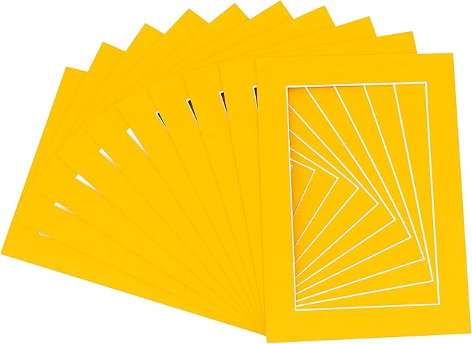 Pack of 25 Acid Free 8x10 Mats Bevel Cut for 6x8 Photos - Golden Orange Precut Matboards With Backing Boards and Clear Photo Mat Bags For Pictures, Photos, Framing - 4-ply Thickness