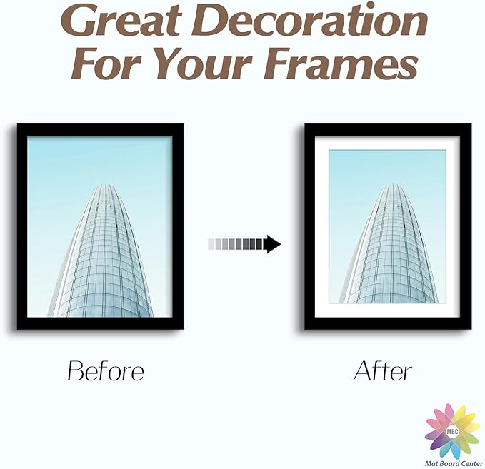 MBC Mat Board Center, 10 Pack 8x10 for 7x9 White Picture Mats Frame Mattes, Bevel Cut, Acid Free, 4-ply Thickness