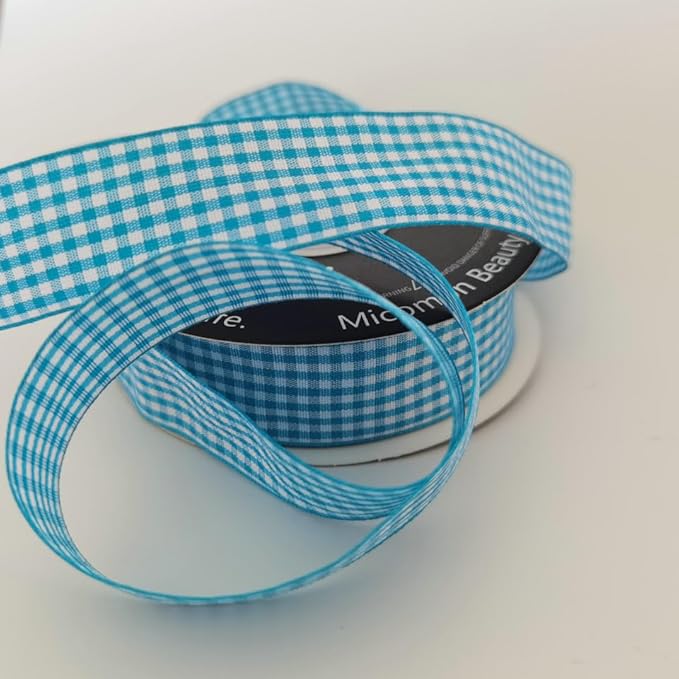 Micomon 1-Inch Vivid Blue and White Woven Edge Plaid Ribbon Polyester Gingham Ribbon 25 Yards Each Roll (1",Vivid Blue)