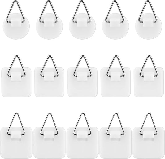 simarro 15PCS Adhesive Picture Hanger, Picture Hanging Hooks Without Nails Foamboard Pictures Hanging Hooks Plate Hangers for The Wall for Plate Frame Wall Art Decor Bathroom Closet(Round Square)