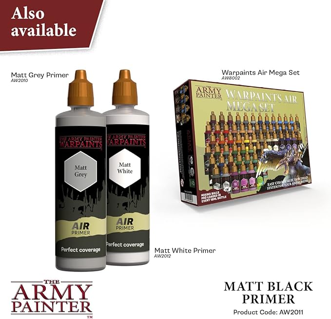 The Army Painter, 100 ml Warpaints Air Primer Matt Black - for Airbrush, Wargaming and Modelling