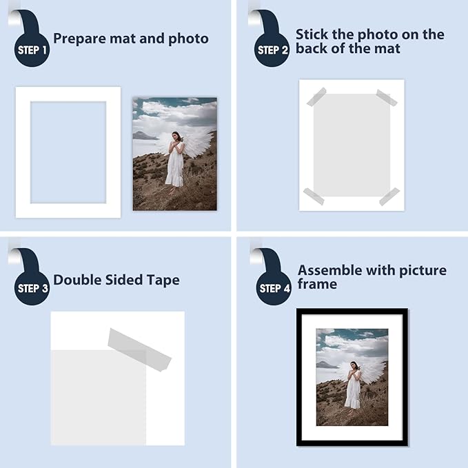 Mat Board Center, Pack of 10, 16x20 for 12x16 White Photo Picture Mats - Acid Free, 4-ply Thickness, White Core - for Pictures, Photos, Framing