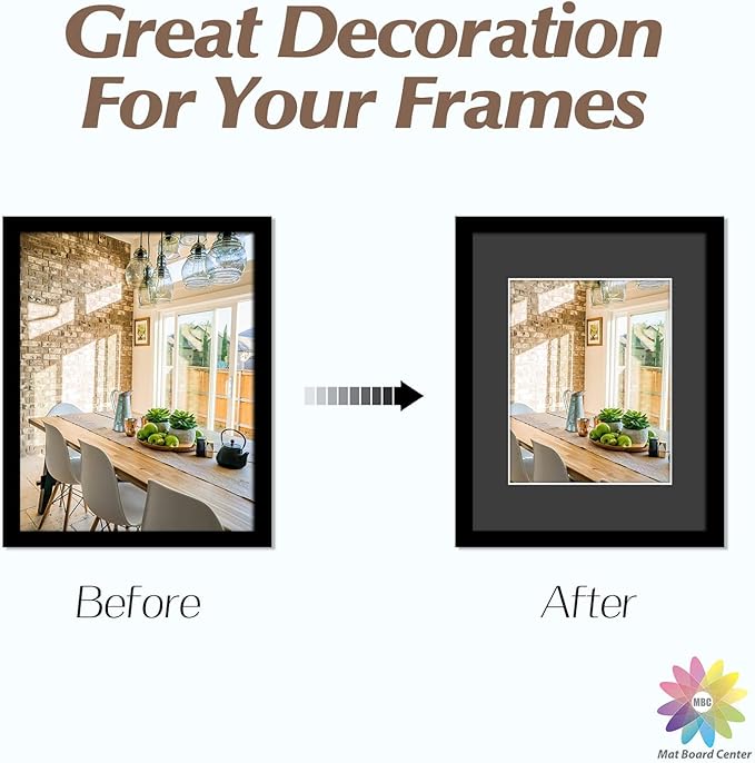 MBC Mat Board Center, Pack of 5, 11x14 for 8x10 Black Photo Picture Mat - Acid Free, 4-ply Thickness, White Core - for Pictures, Photos, Framing