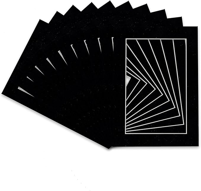 Pack of 25 Acid Free 8x10 Mats Bevel Cut for 5.5x8.5 Photos - Black Suede Precut Matboards For Pictures, Photos, Framing - 4-ply Thickness