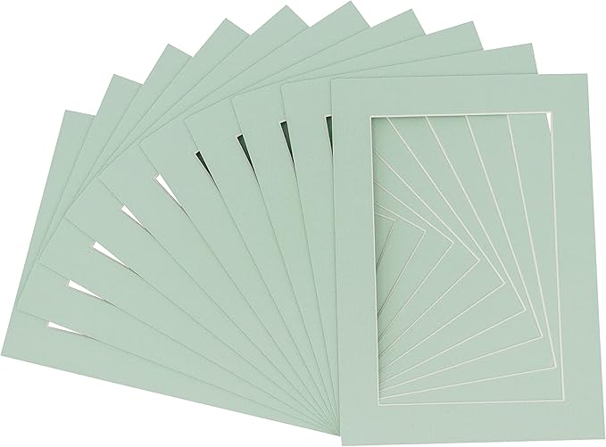 5x7 Mat for 8.5x11 Frame - Precut Mat Board Acid-Free Show Kit with Backing Board, and Clear Bags Honeydew Green 5x7 Photo Matte For a 8.5x11 Picture Frame Matboard for Framing, Pack of 25 Mats