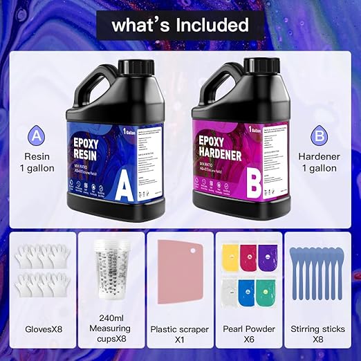 GRLELOU Epoxy Resin 2 Gallon Epoxy Resin Kit, Crystal Clear, No Yellowing, Bubble Free, Self-Leveling Coating & Casting Resin for Art Crafts Jewelry Making Molds Table Top-1 gal x 2