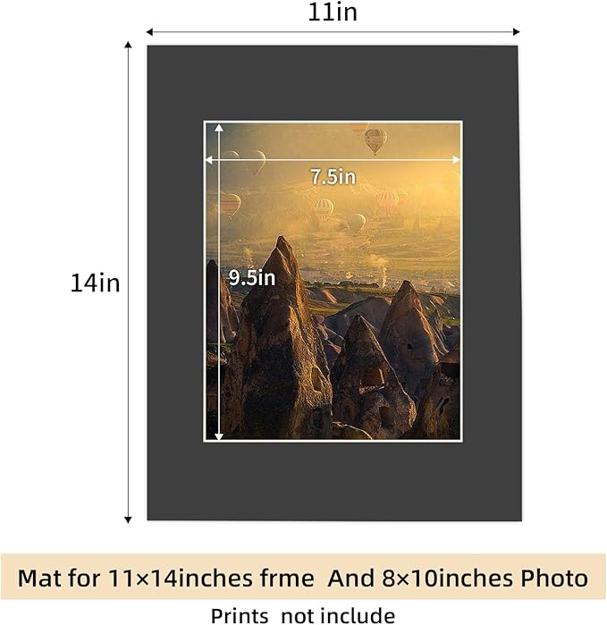 HOTUO 10 Pack Black 11x14 Picture Frame Mats, Pre-Cut 11x14 Picture Mats with Ivory Core Bevel Cut for 8x10 Photo, Signature Friendly 4 Ply Thickness Photo Mat for Frames/Artwork/Print/Picture
