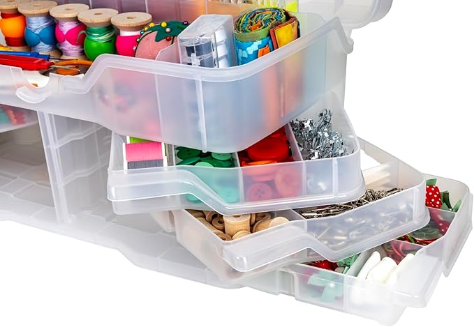 ArtBin Clear Plastic Organizer Small Parts Organizer - for DIY Arts & Crafts Storage Boxes & Organizers, Sewing Storage - Storage Box with Compartments, Project Box - Large (6 Pivot Trays) 6963PB