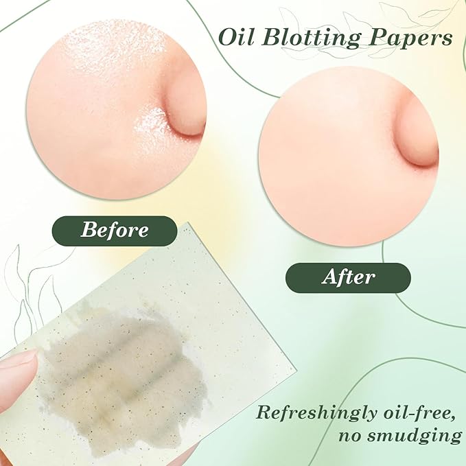 EKIND Oil Blotting Papers Replacement Packs Make Up Pads for Face Shine Control Men Women,Portable Oil Absorbing Tissues for Oily Skin(160 Sheets,Green)