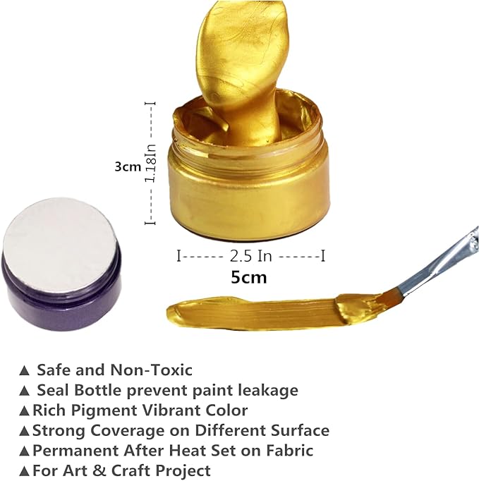 Shimmer Metallic Acrylic Paint Metallic Chalk Paste 1.7oz/50ml, Ideal for Wood/T-Shirts/Glass/Stone, DIY Crafts Projects Glitter Pearlescent Yellow Golden Pigment Suitable for Beginners Artists