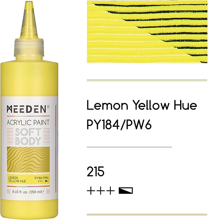 MEEDEN Soft Body Acrylic Paint: Lemon Yellow Hue Matte Finish - 250ml/8.45oz Bulk Acrylic Colors in Ergonomic Bottle - Fluid Flow Art Paints for Artists Canvas Painting