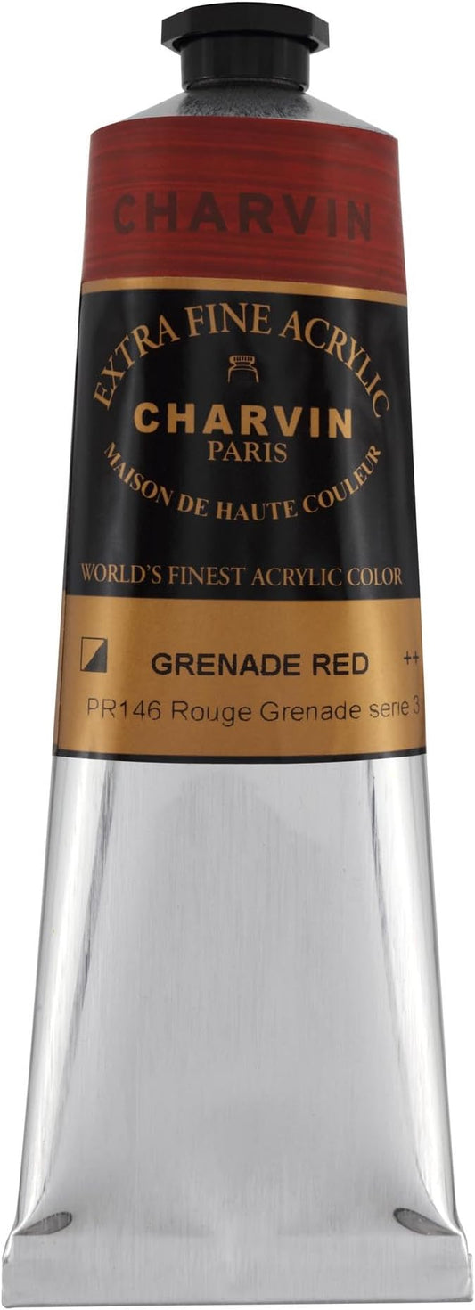 Charvin Extra Fine Professional Artist Acrylic Paint Colors, Nature Themed Hues, 150ml Grenade Red