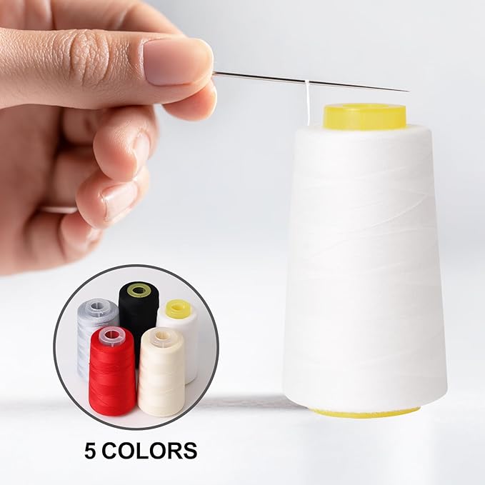 Sewing Thread Cone Set, 4 Pack Serger Thread, 3000 Yards Each, All Purpose Thread for Sewing, Quilting, Machines, Overlock, Merrow & Hand Embroidery (Black2White2)